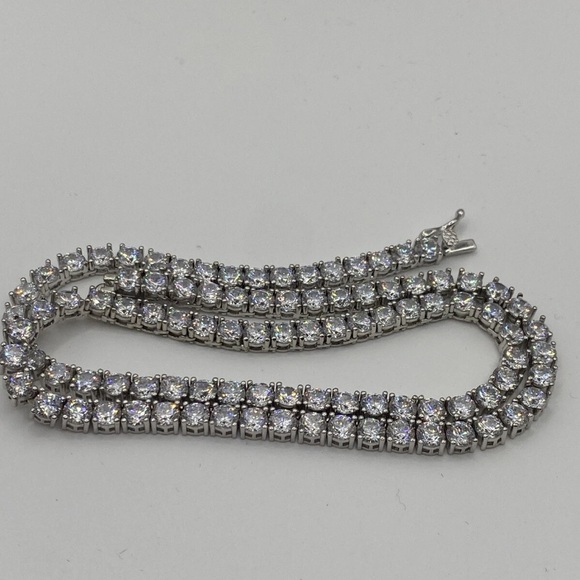 Choker Necklace 925 Sterling Silver China 16” 28.45 Grams Cubic Zircons - Picture 6 of 8